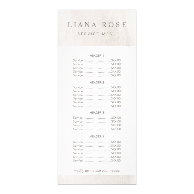 Chic White Marble Salon and Spa Price List Menu (Front)
