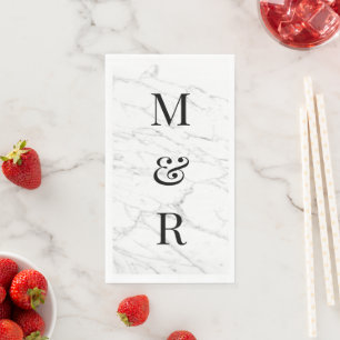 Chic white marble stone print custom monogram napkin