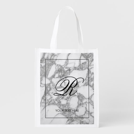 Image of Chic white marble stone reusable wedding tote bag