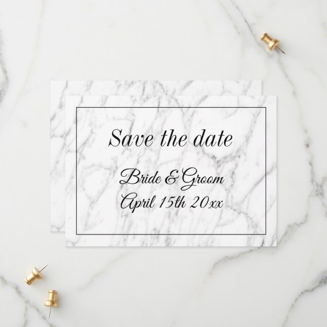 Chic white marble stone save the date wedding card (Front/Back In Situ)