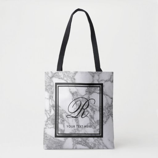 Image of Chic white marble stone texture custom monogram Tote Bag