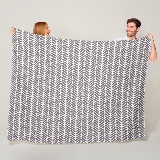 Chic White Mauve Taupe Grey Abstract Chevron Art Fleece Blanket (In Situ)
