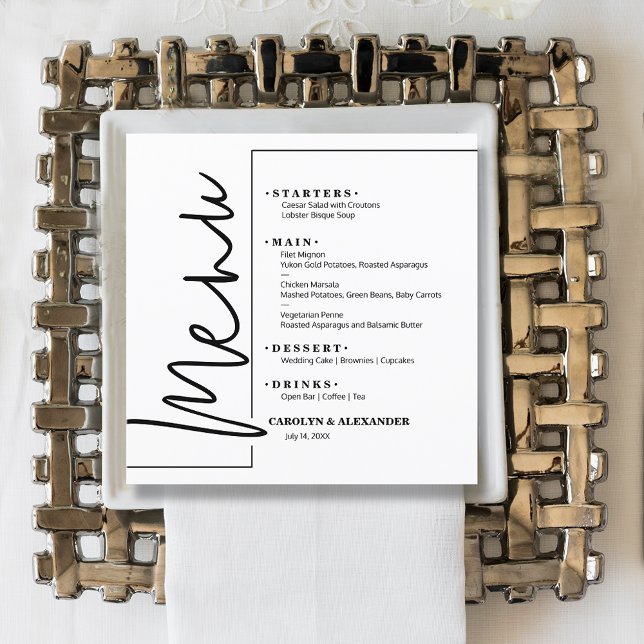 Chic White Menu (Chic square white menu cards)