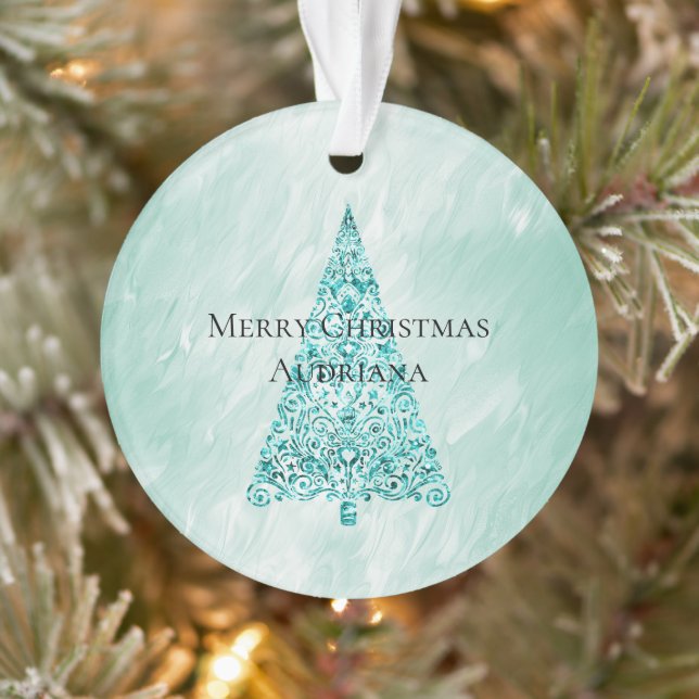 Chic White Mint Christmas Tree Glitter Ornament (Tree)