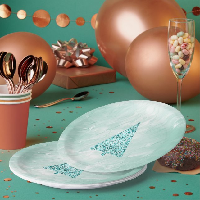 Chic White Mint Christmas Tree  Paper Plate (Multi)