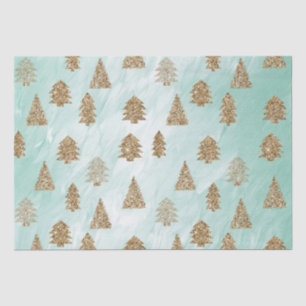 Chic White Mint Gold Glitter Christmas Trees Tissue Paper