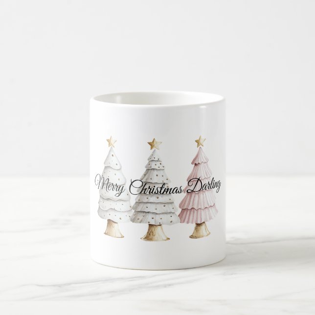 Chic White Mint Pink Christmas Trees Coffee Mug (Center)