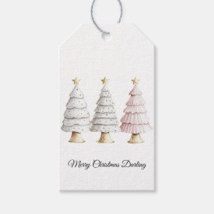 Chic White Mint Pink Christmas Trees Gift Tags