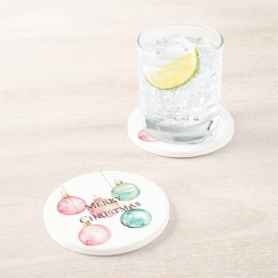 Chic White Mint Pink Gold Christmas Ornaments Coaster
