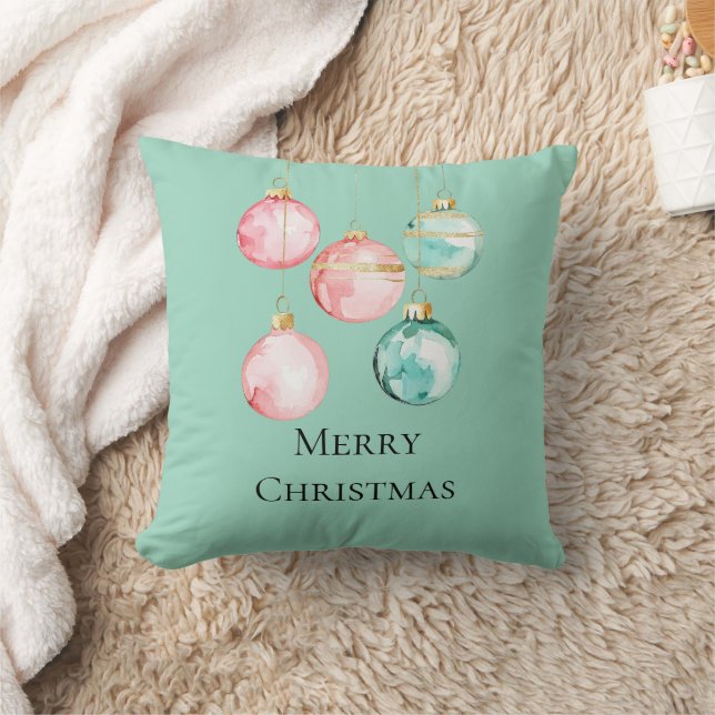Chic White Mint Pink Gold Christmas Ornaments Cushion (Blanket)