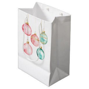 Chic White Mint Pink Gold Christmas Ornaments Medium Gift Bag