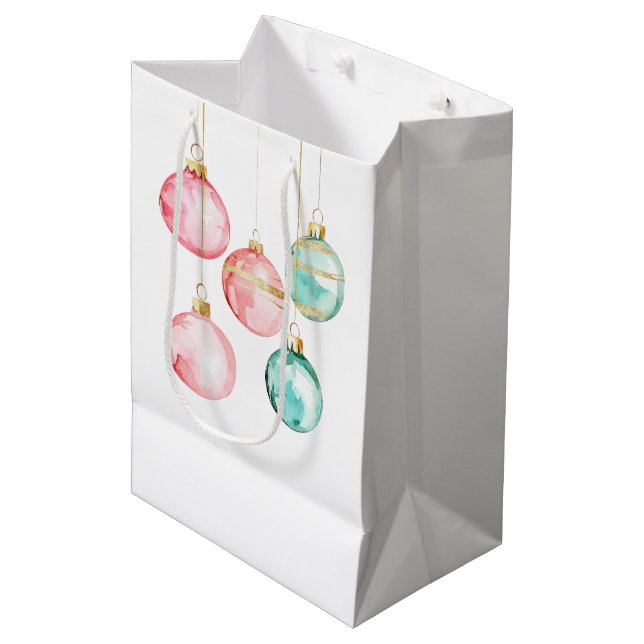 Chic White Mint Pink Gold Christmas Ornaments Medium Gift Bag (Front Angled)