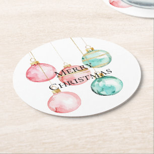Chic White Mint Pink Gold Christmas Ornaments Round Paper Coaster