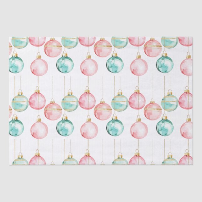 Chic White Mint Pink Gold Christmas Ornaments Tissue Paper (Front)