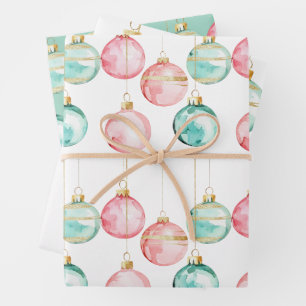 Chic White Mint Pink Gold Christmas Ornaments Wrapping Paper Sheet