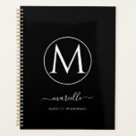 Chic White Monogram Black Planner<br><div class="desc">A personalised chic planner featuring white monogrammed initial with script name signature underneath and your full name below that. Chic modern style. For the millennial professional.</div>