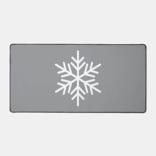 Chic White Nordic Snowflake On Modern Light Grey Desk Mat