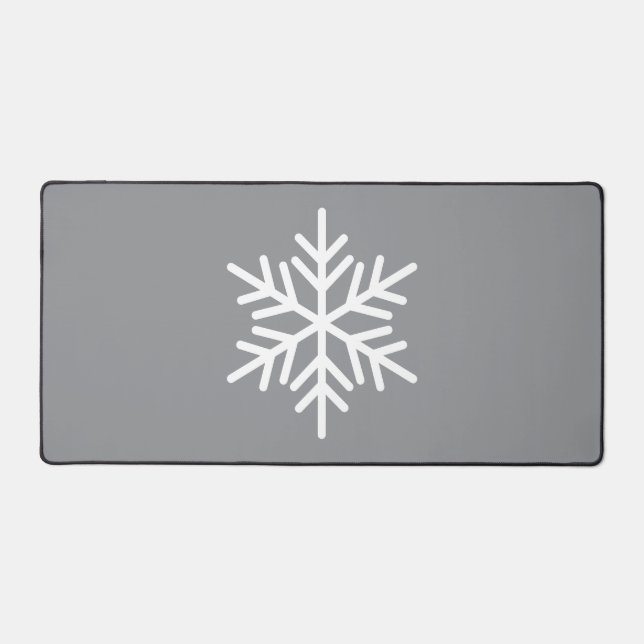 Chic White Nordic Snowflake On Modern Light Grey Desk Mat (Front)