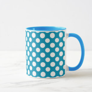 Chic White on Blue Jumbo Polka Dots Ringer Mug