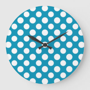 Chic White on Blue Jumbo Polka Dots Wall Clock
