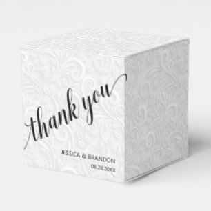 Chic White on White Filigree Wedding Thank You Favour Box