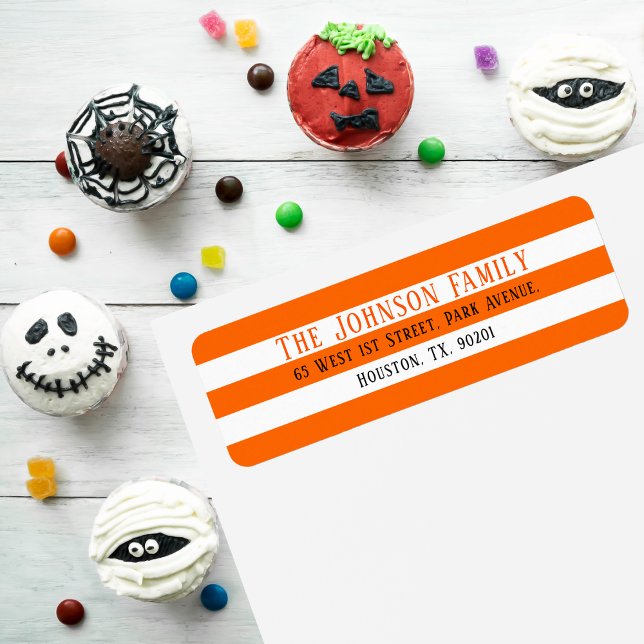 Chic White Orange Stripes Halloween Return Address (Chic White Orange Stripes Halloween Return Address Label)
