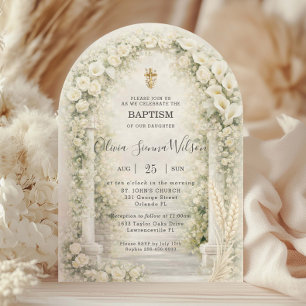Chic White Orchids & Calla Lilies Floral Baptism Invitation