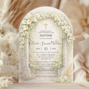 Chic White Orchids & Calla Lilies Floral Baptism  Invitation