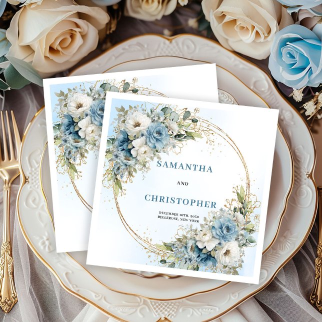 Chic White Peonies Gold Frame Wedding Napkins (Chic White Peonies Gold Frame Wedding Napkins)