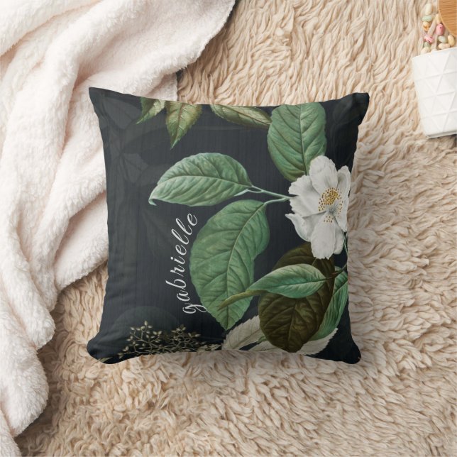 Chic White Peony On Black Personalised Cushion (Blanket)