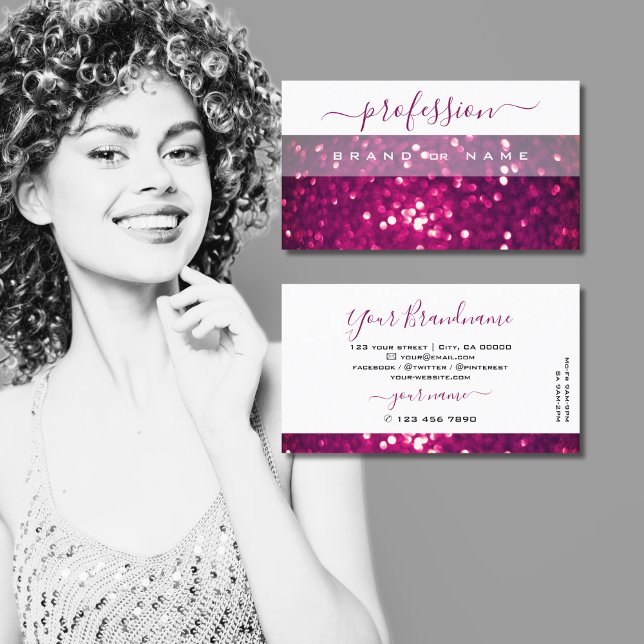 Chic White Pink Purple Sparkling Glitter Shimmery Business Card (Creator Uploaded)