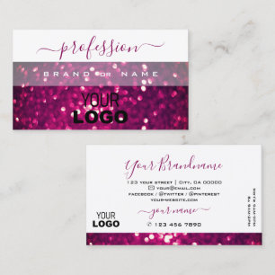 Chic White Pink Purple Sparkling Glitter with Logo Business Card