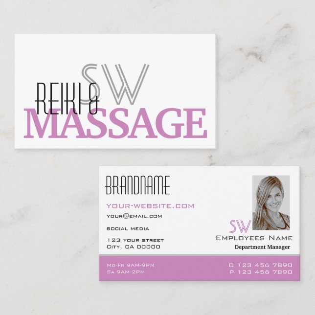 Chic White Pink Stylish Simple Monogram and Photo Business Card (Front/Back)