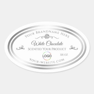 Chic White Product Label Silver Frame with Logo