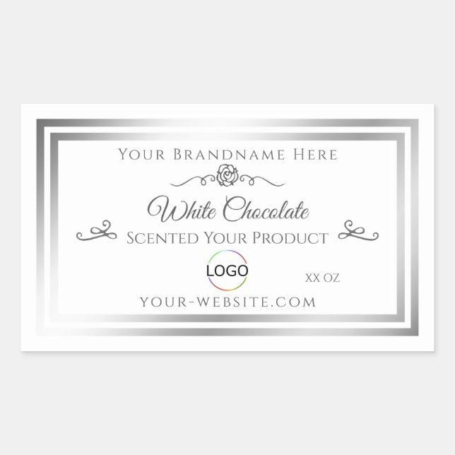 Chic White Product Label Silver Frame with Logo (Front)