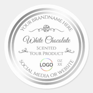 Chic White Product Label Silver Frame with Logo