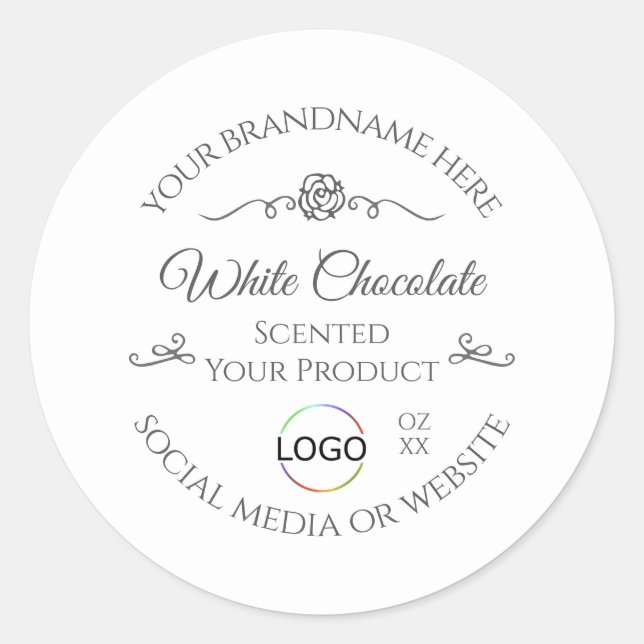 Chic White Product Label Silver Frame with Logo (Front)