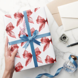 Chic White Red Bows Birthday Wrapping Paper