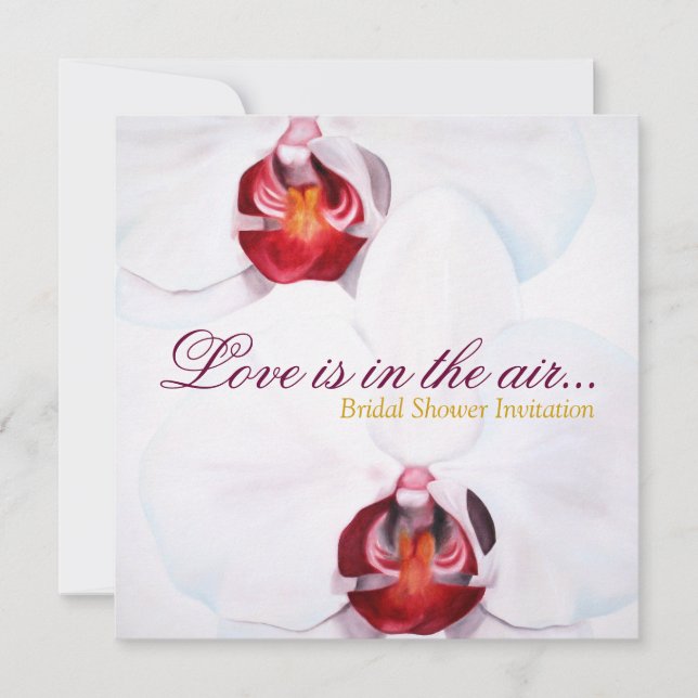 Chic white red orchids bridal shower invites (Front)