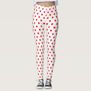 Chic White Red Polka Dot Pattern Leggings
