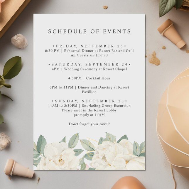 CHIC WHITE ROSES FLOWERS Spring SCHEDULE OF EVENTS Enclosure Card (Creator Uploaded)