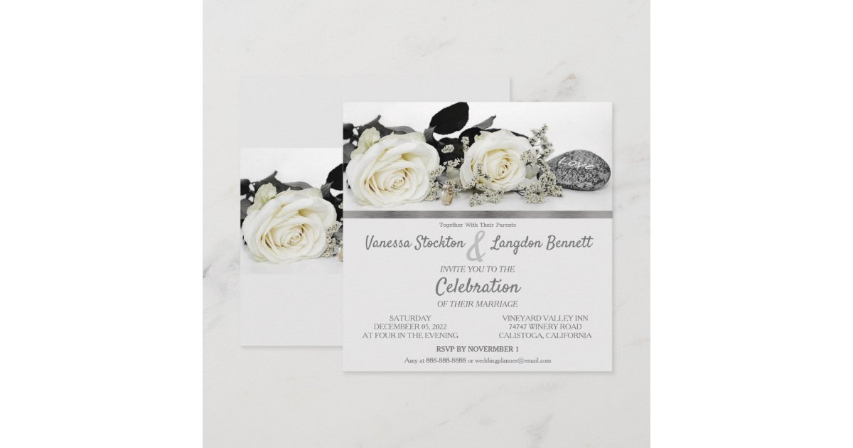 Chic White Rose's Wedding Invitation | Zazzle
