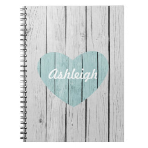 Chic White Rustic Faux Wood Heart Notebook