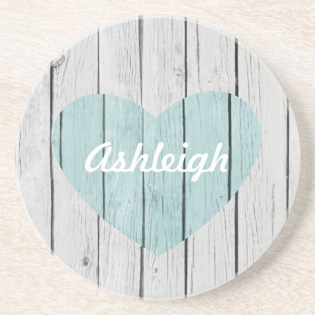 Chic White Rustic Wood Coaster (Front)