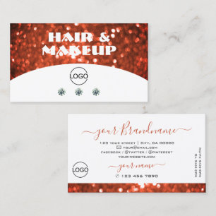 Chic White Salmon Orange Sparkle Glitter with Logo Business Card