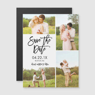 Chic White Save The Date 4-Photo Collage Magnet