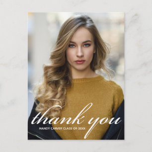 Chic White Script 2026 Graduation Photo Thank You Postcard