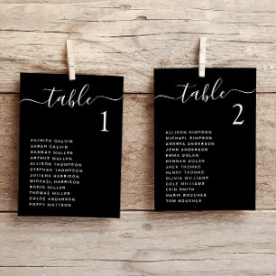 Chic White Script Black Wedding Seating Chart Card