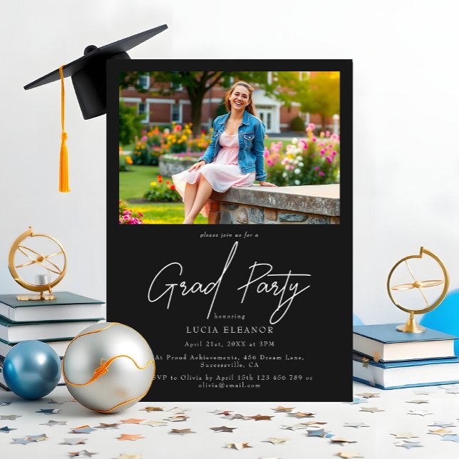 Chic White Script High School College Graduation Invitation (Creator Uploaded)