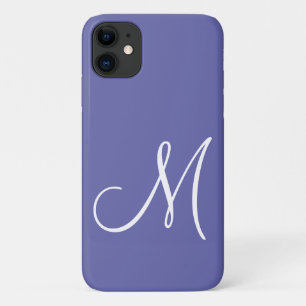 Chic White Script Initial Periwinkle iPhone 11 Case
